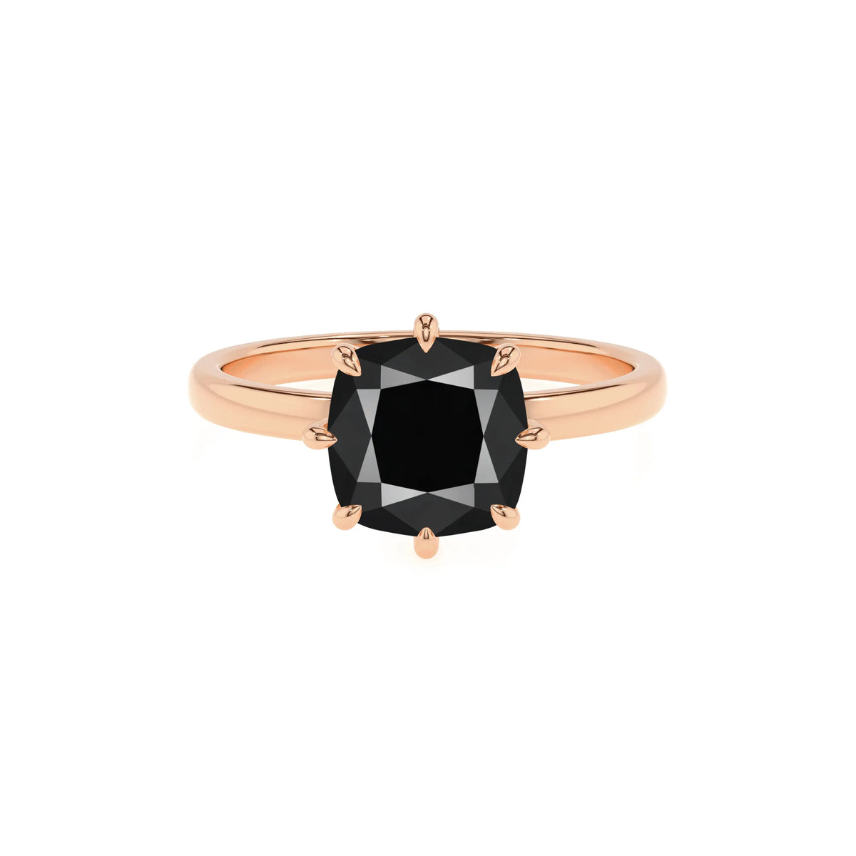natural black-onyx cushion solitaire rings in rose gold 