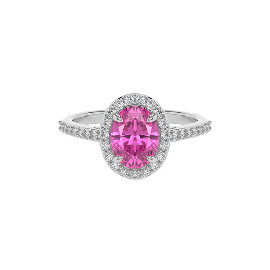 lab grown pink-sapphire oval solitaire rings in sterling silver 