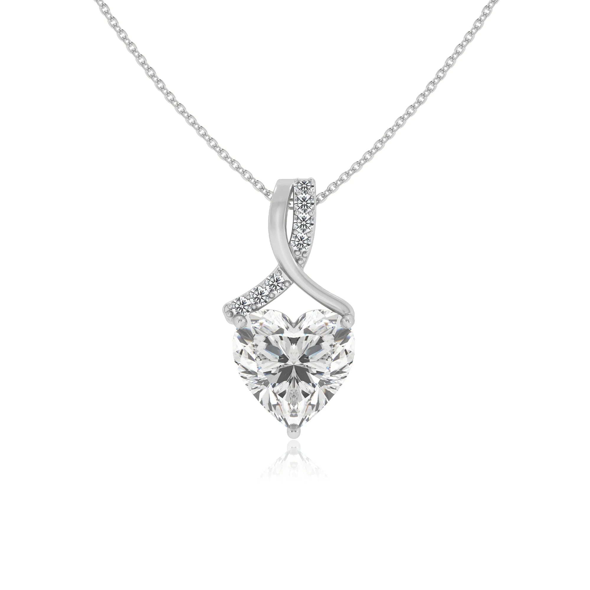 lab grown moissanite heart solitaire necklaces in white gold 