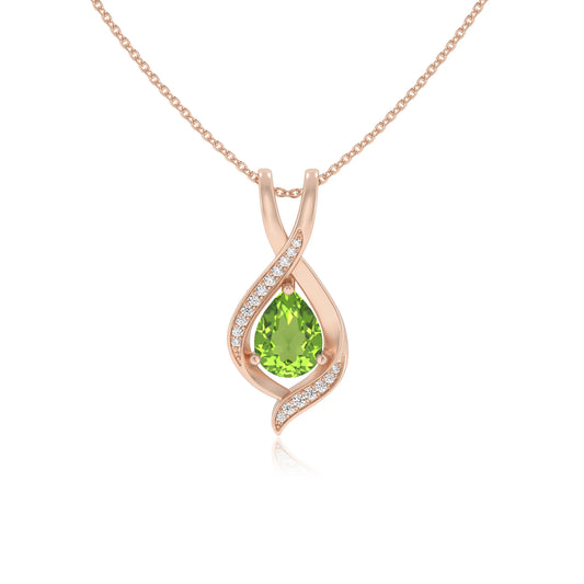 natural peridot pear solitaire necklaces in rose gold 