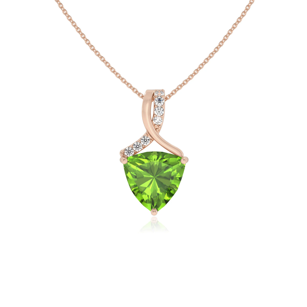 natural peridot trillion solitaire necklaces in rose gold 