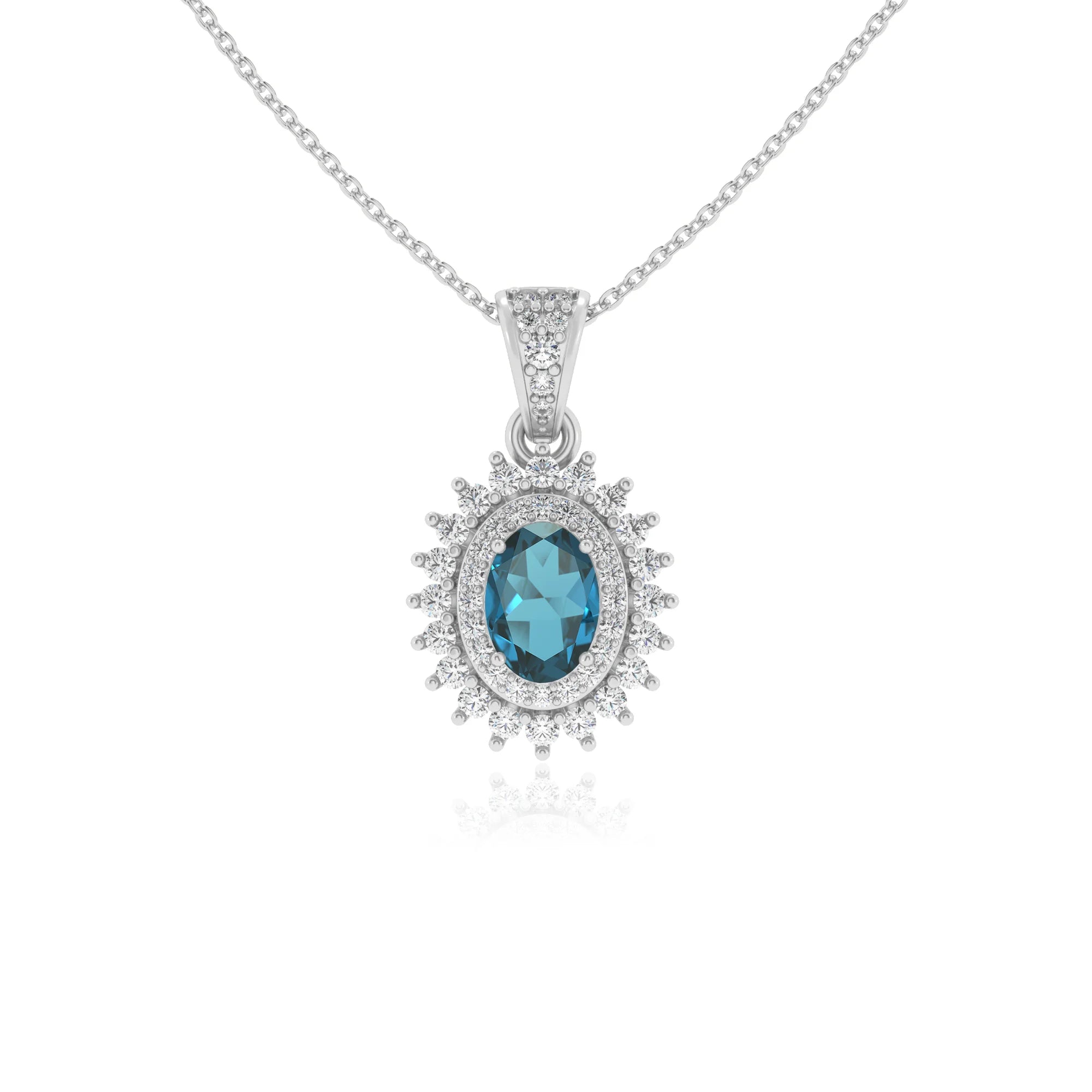 natural london-blue-topaz oval halo necklaces in platinum 