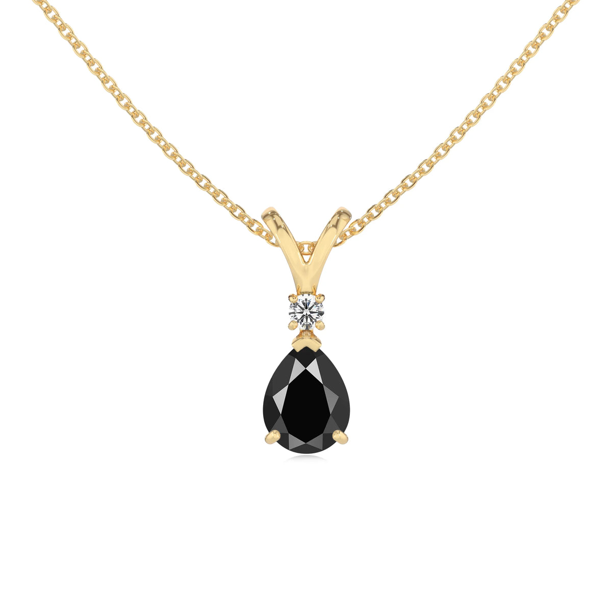 natural black-onyx pear solitaire v-bale necklaces in yellow gold 