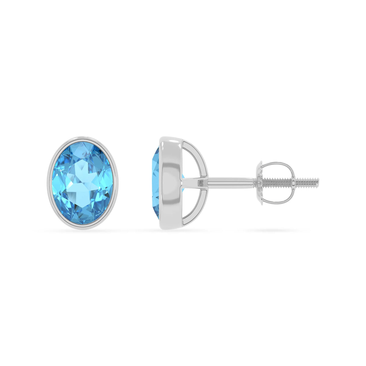 natural swiss blue topaz oval stud earrings in white gold 