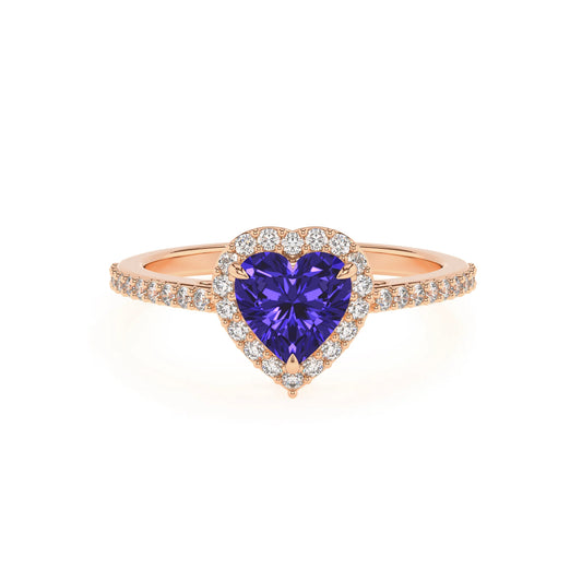 lab grown tanzanite heart solitaire rings in rose gold 