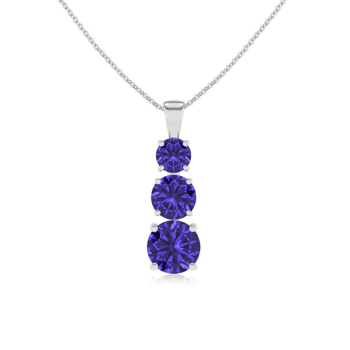 lab grown tanzanite round bar v-bale necklaces in platinum 