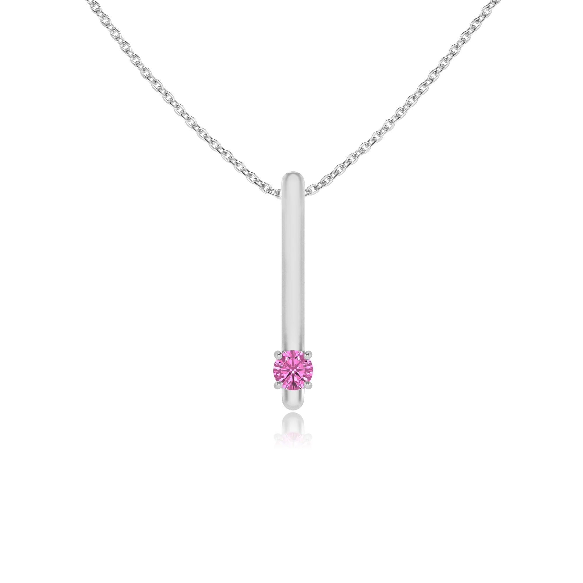 lab grown pink-sapphire round bar necklaces in white gold 