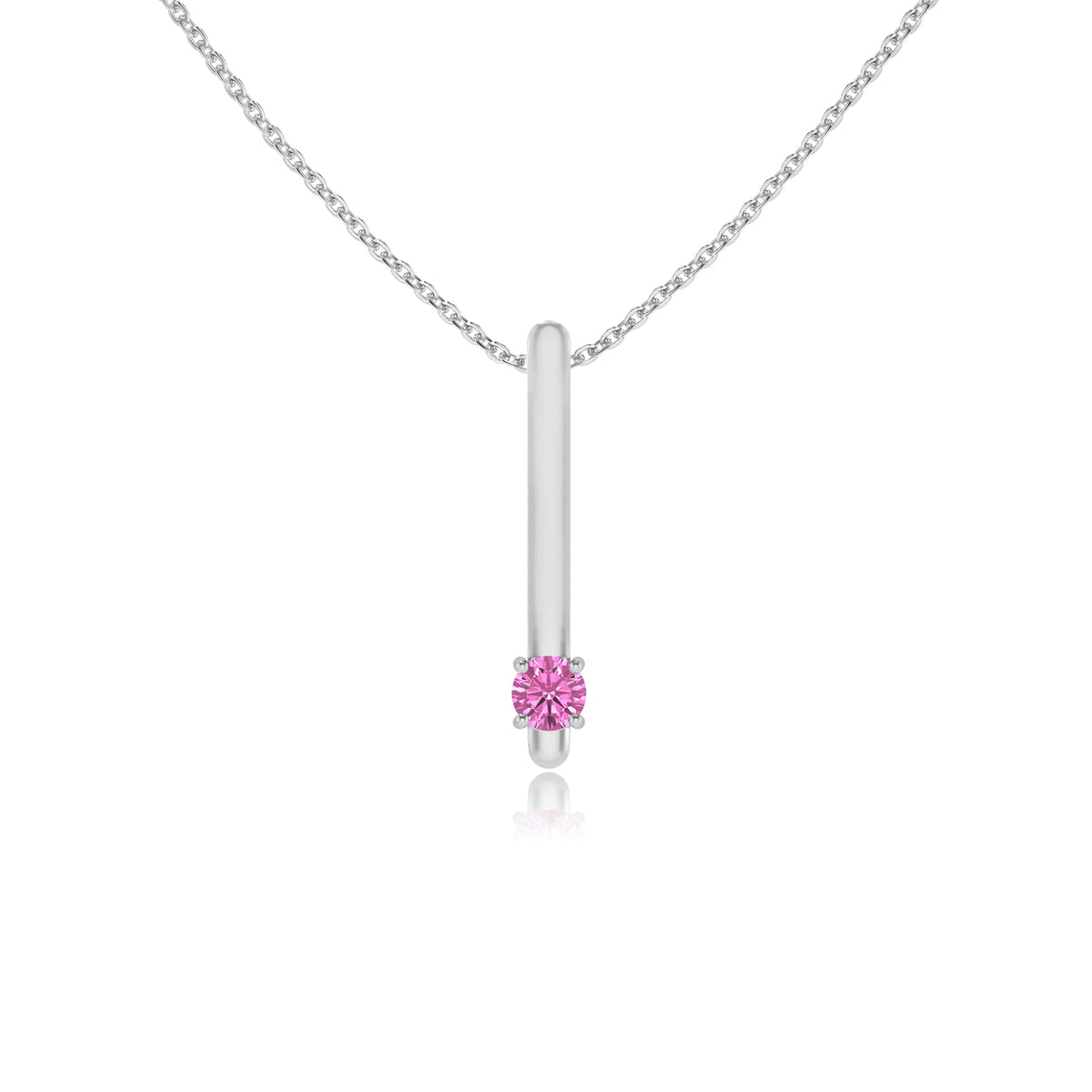 lab grown pink-sapphire round bar necklaces in white gold 