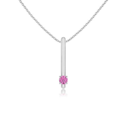 lab grown pink-sapphire round bar necklaces in white gold 