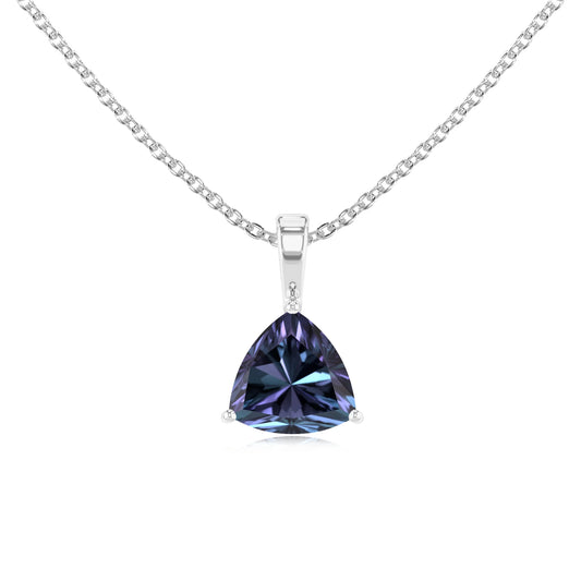 lab grown alexandrite trillion solitaire necklaces in white gold 