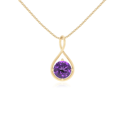 lab grown amethyst round solitaire necklaces in yellow gold 