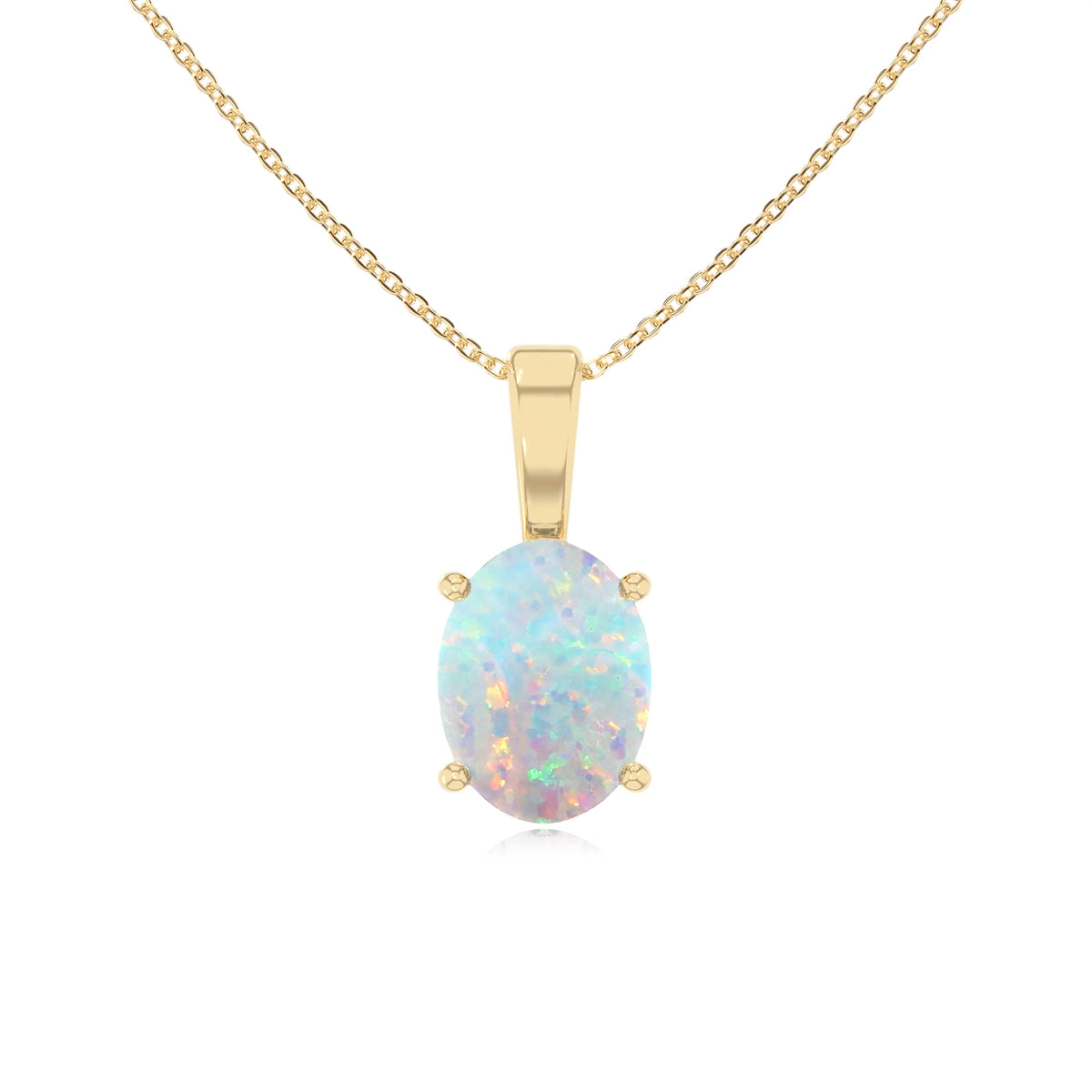 lab grown opal oval solitaire necklaces in yellow gold 