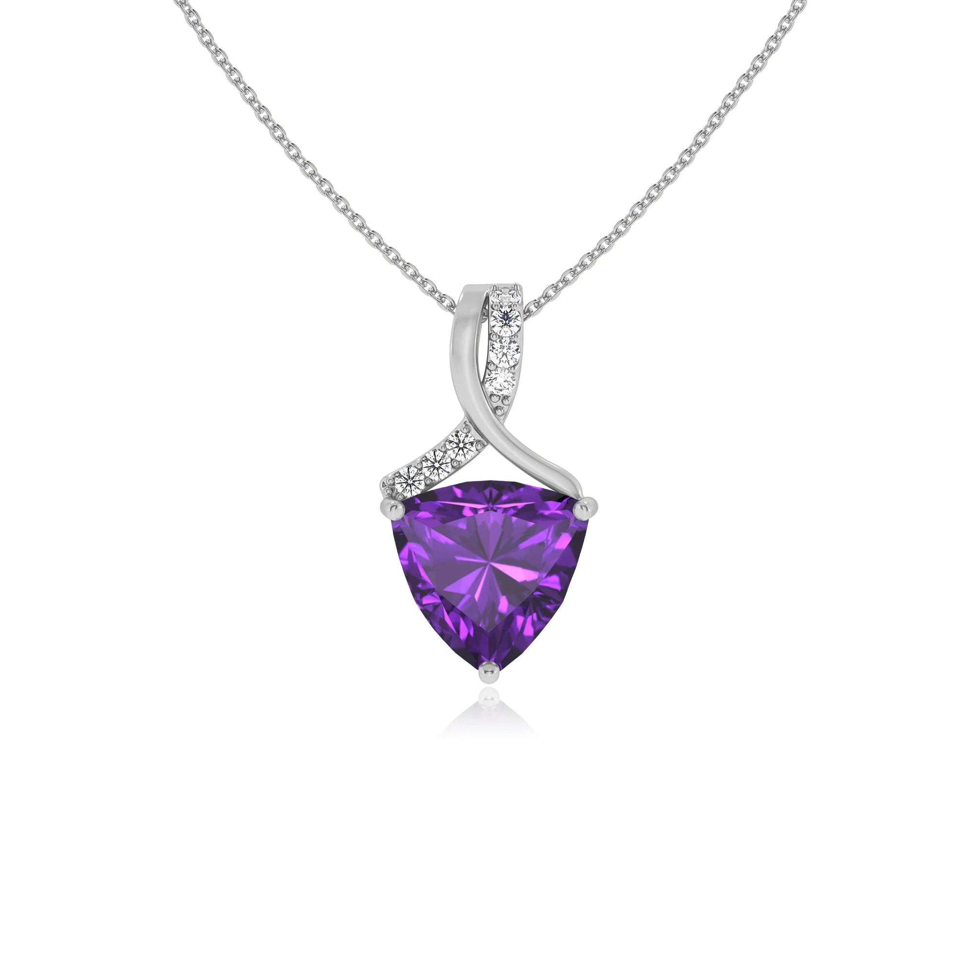 lab grown amethyst trillion solitaire necklaces in white gold 