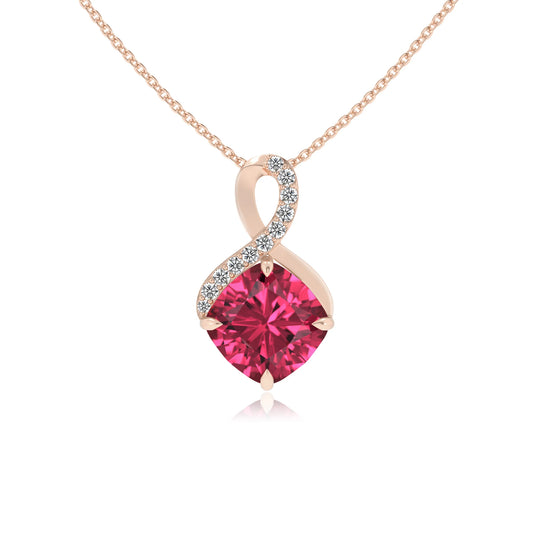 lab grown pink-tourmaline cushion infinity necklaces in rose gold 