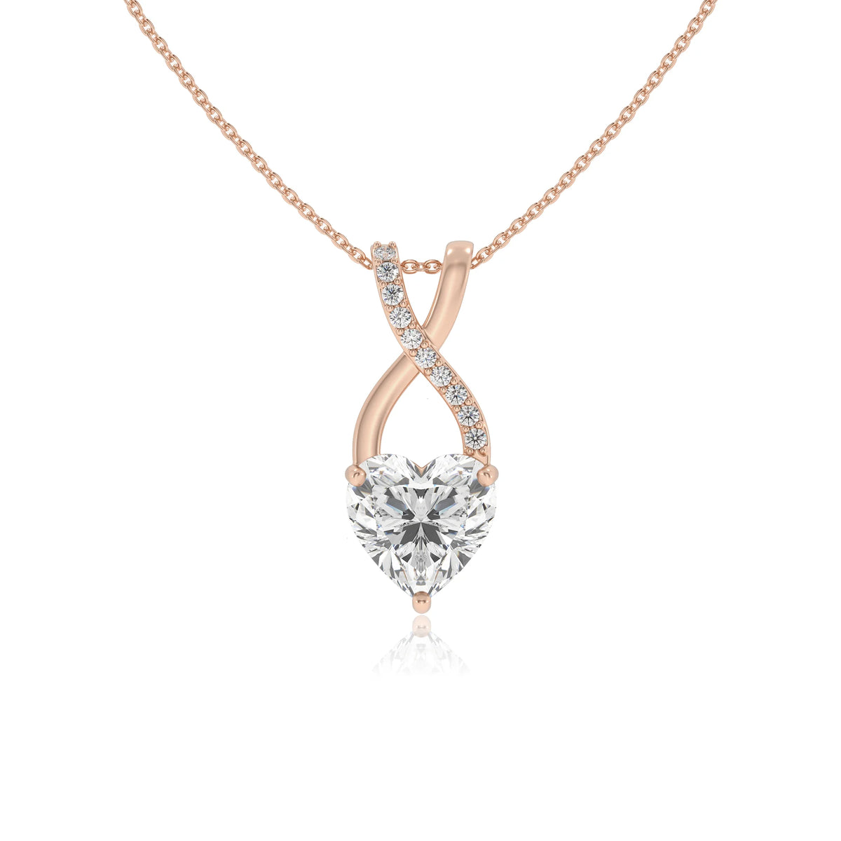 lab grown moissanite heart solitaire necklaces in rose gold 