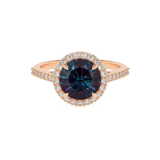 lab grown alexandrite round solitaire rings in rose gold 