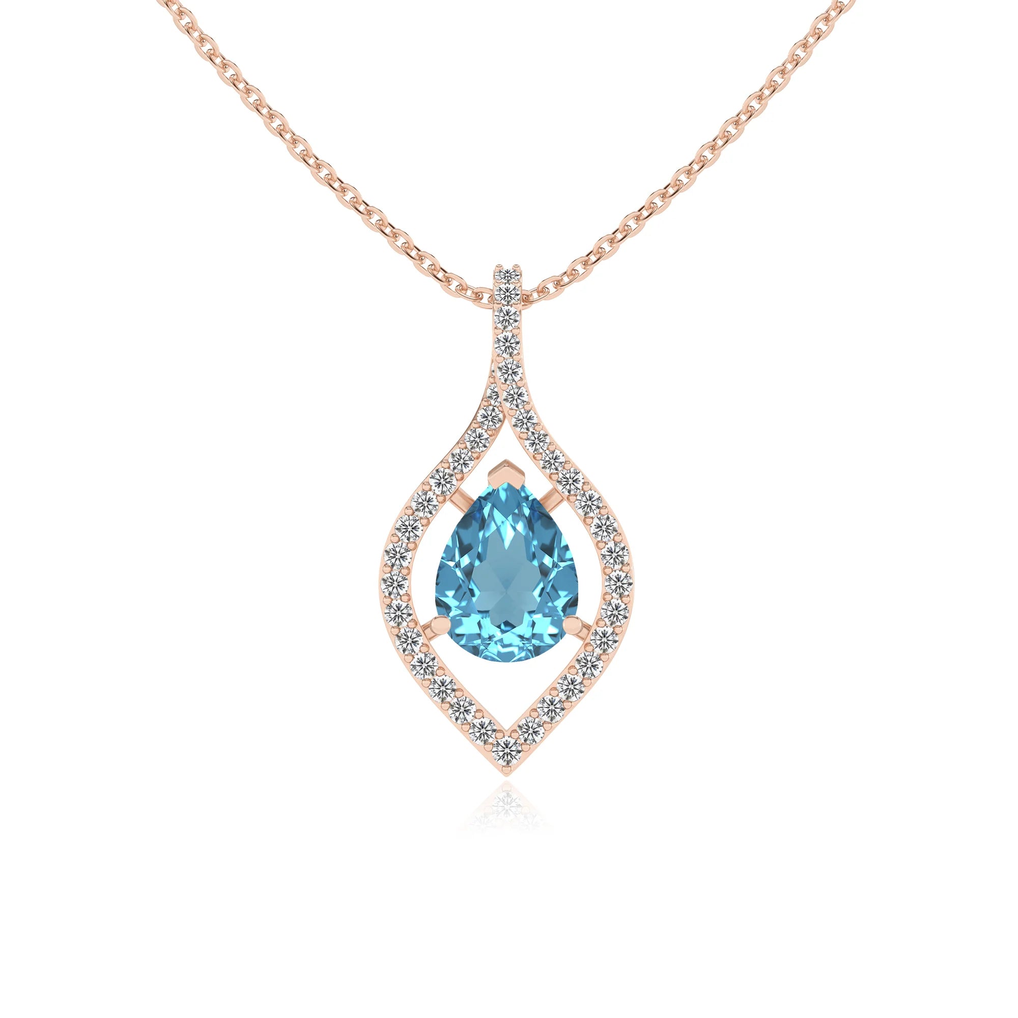 natural swiss-blue-topaz pear infinity necklaces in rose gold 