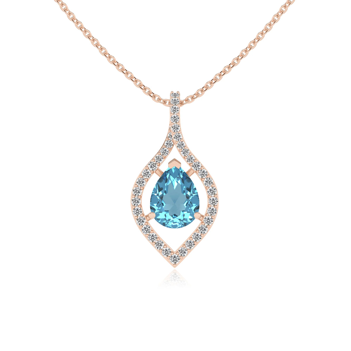 natural swiss-blue-topaz pear infinity necklaces in rose gold 