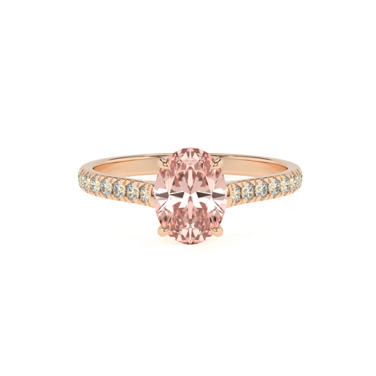 lab grown morganite oval half eternity solitaire engagement rings in rose gold 