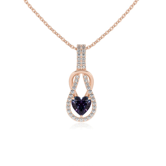 lab grown alexandrite heart infinity  v-bale necklaces in rose gold 