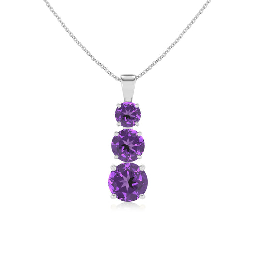lab grown amethyst round bar v-bale necklaces in white gold 
