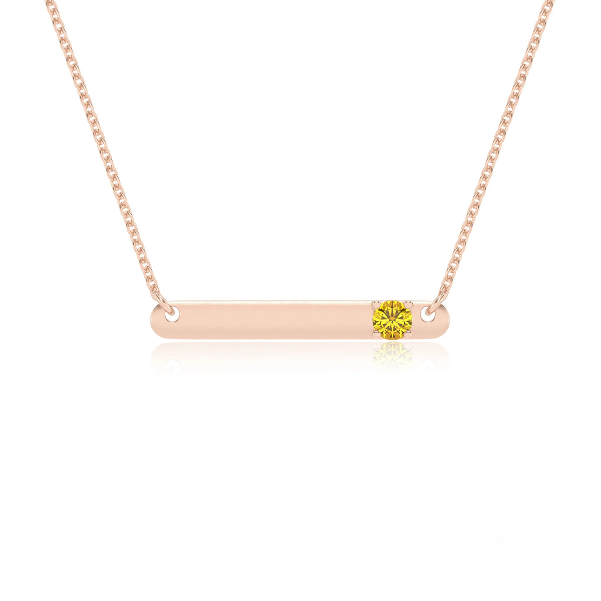 lab grown yellow-sapphire round bar v-bale necklaces in rose gold 
