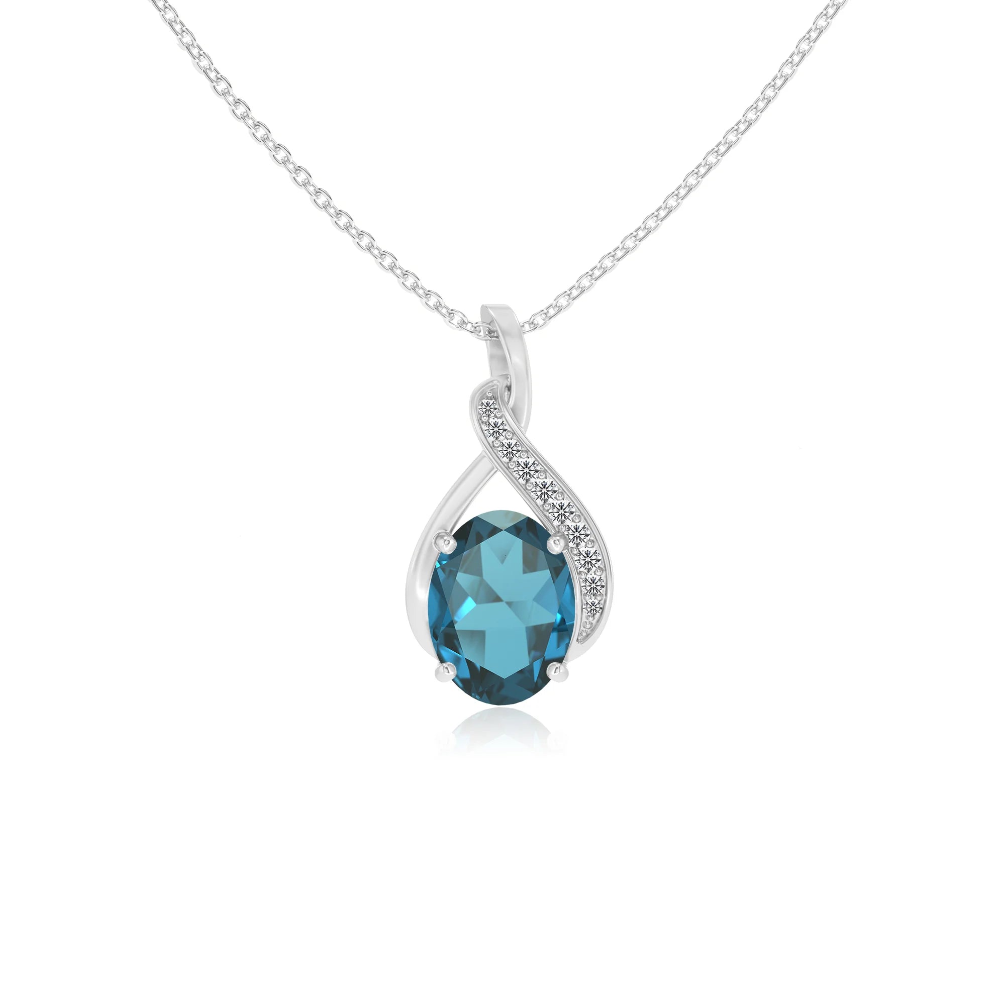 natural london-blue-topaz oval solitaire necklaces in sterling silver 