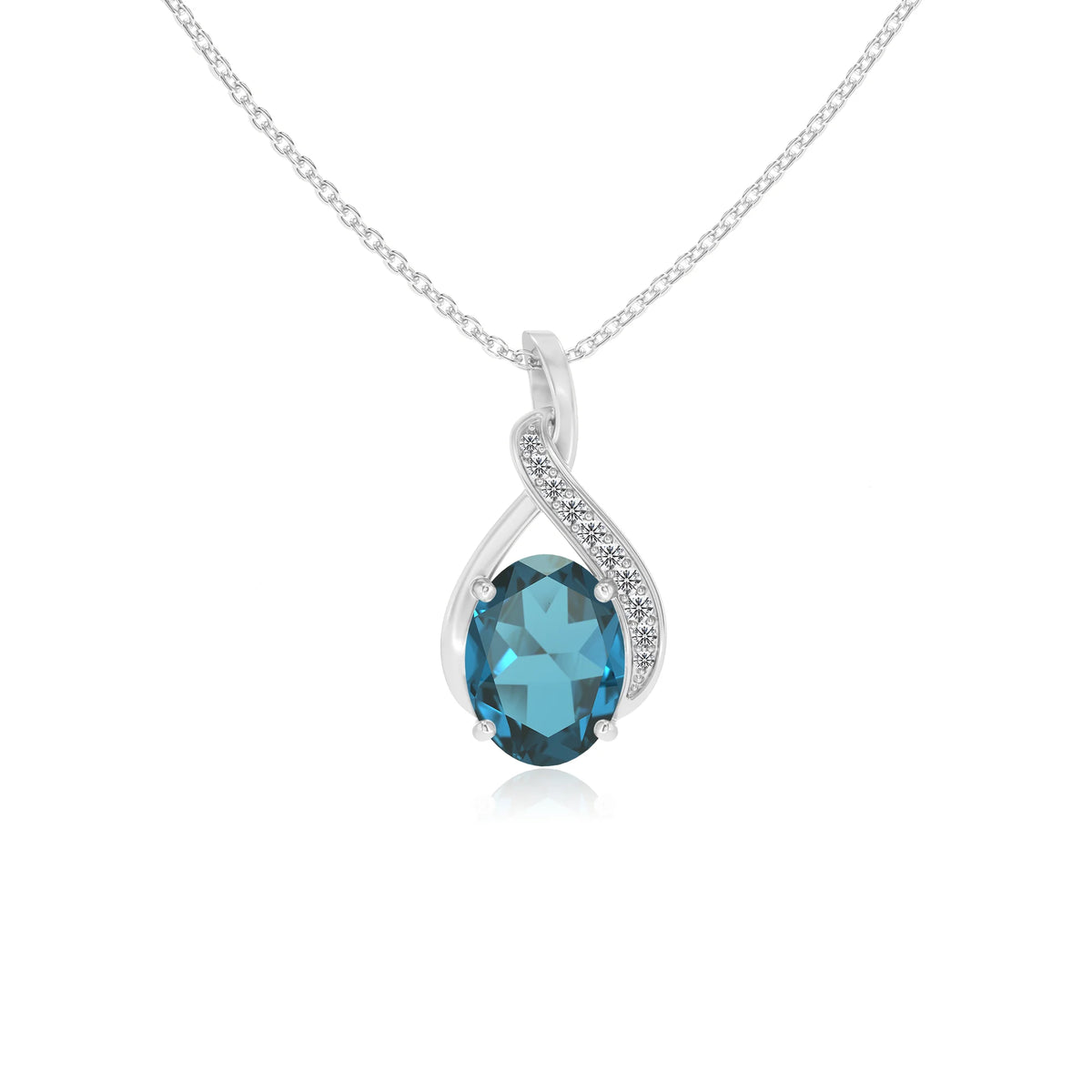 natural london-blue-topaz oval solitaire necklaces in sterling silver 