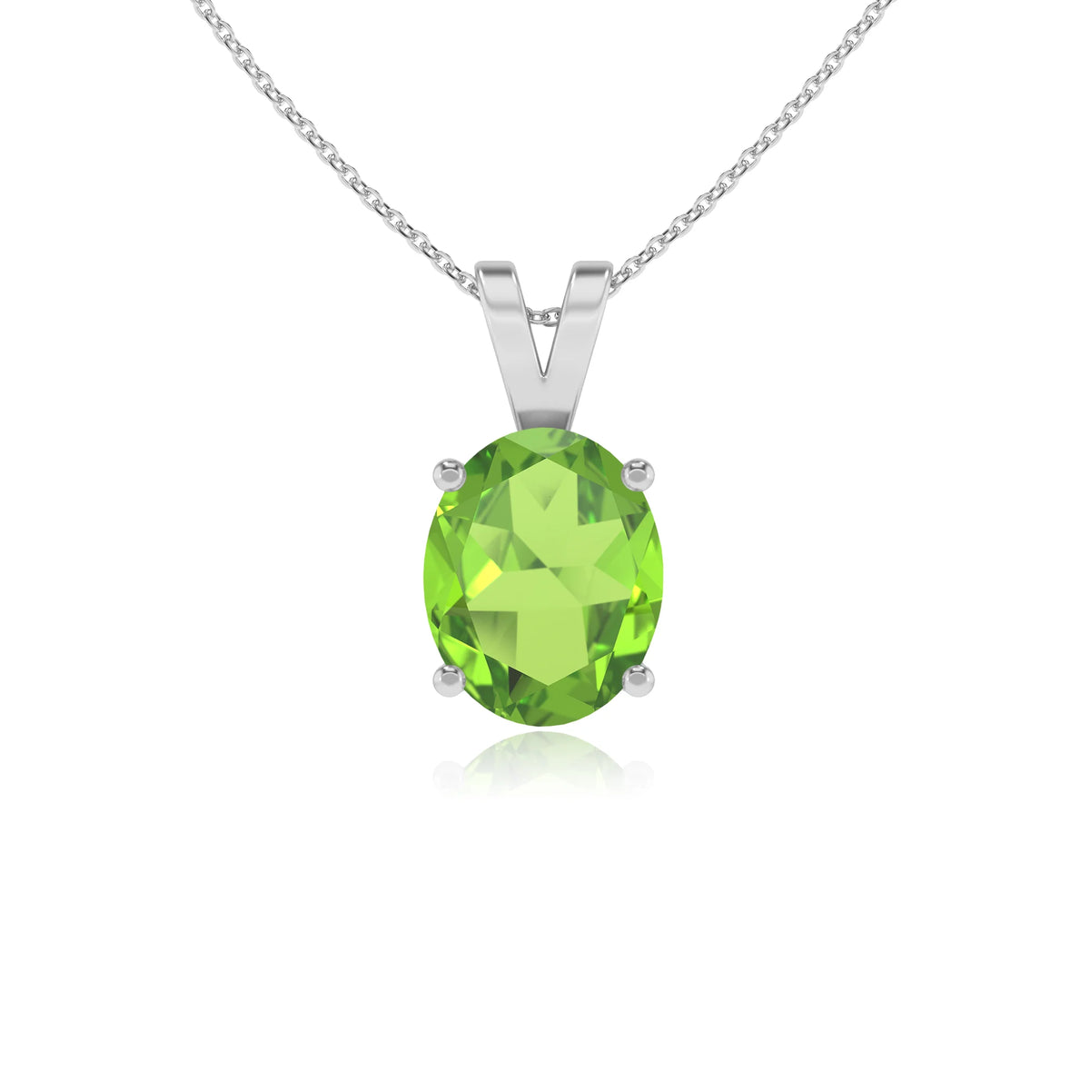 natural peridot oval solitaire v-bale necklaces in platinum 