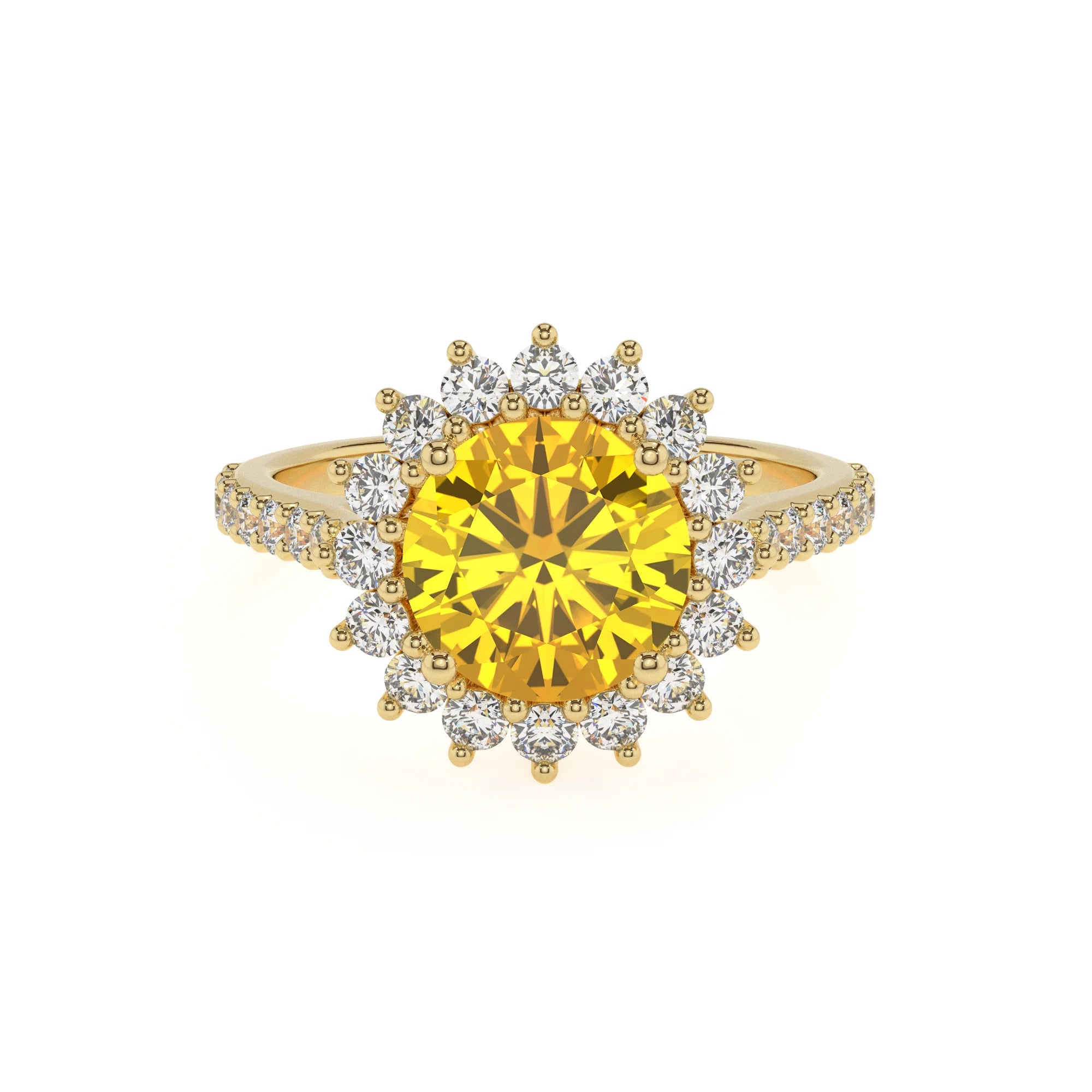 lab grown yellow-sapphire round solitaire rings in yellow gold 