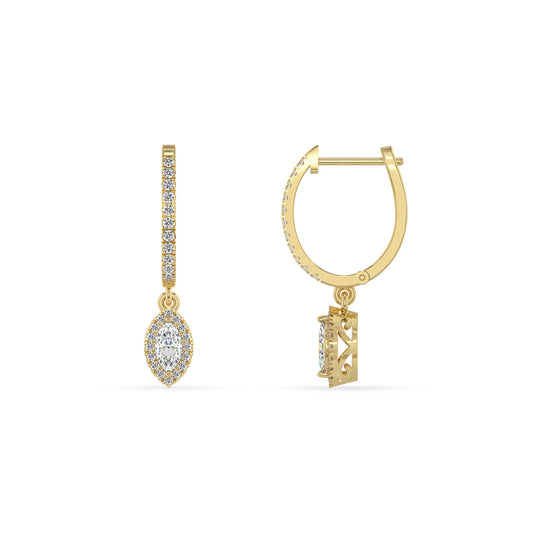 lab grown moissanite marquise drop earrings in yellow gold 