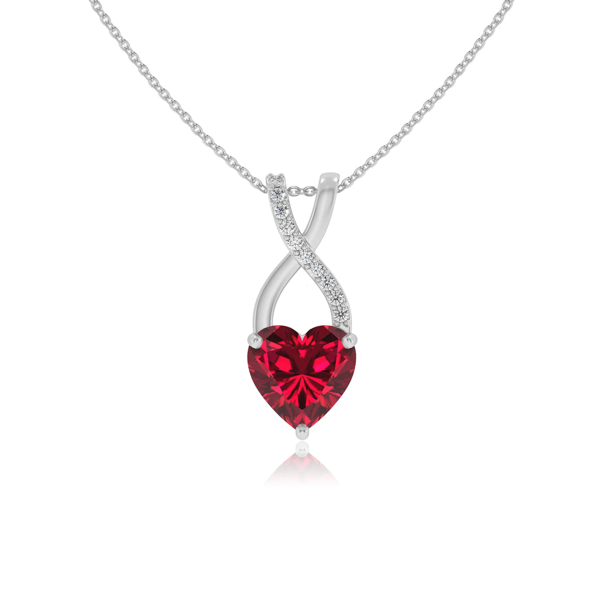 lab grown ruby heart solitaire necklaces in white gold 