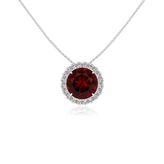 natural garnet round solitaire necklaces in sterling silver 