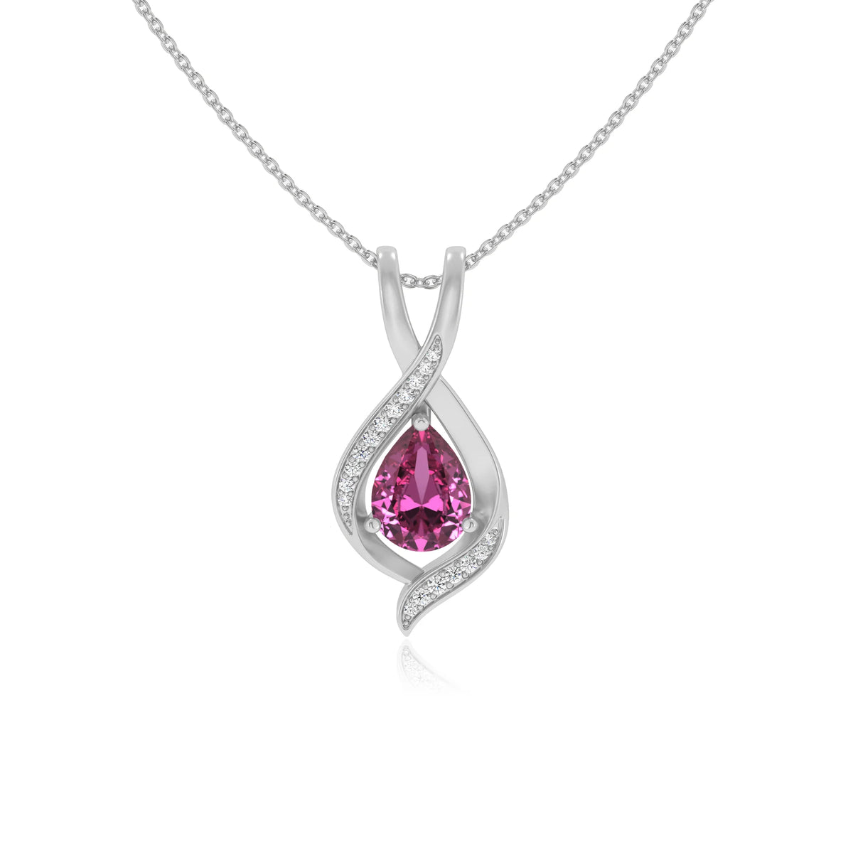 lab grown pink-sapphire pear solitaire necklaces in sterling silver 