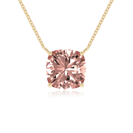 lab grown morganite cushion solitaire necklaces in yellow gold 