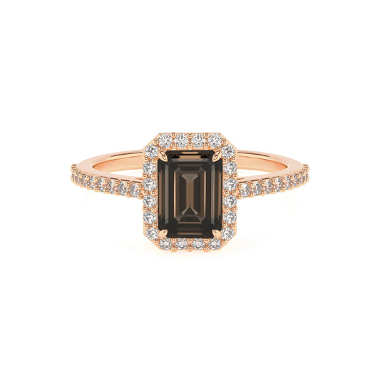 natural smoky-quartz emerald cut solitaire rings in rose gold 