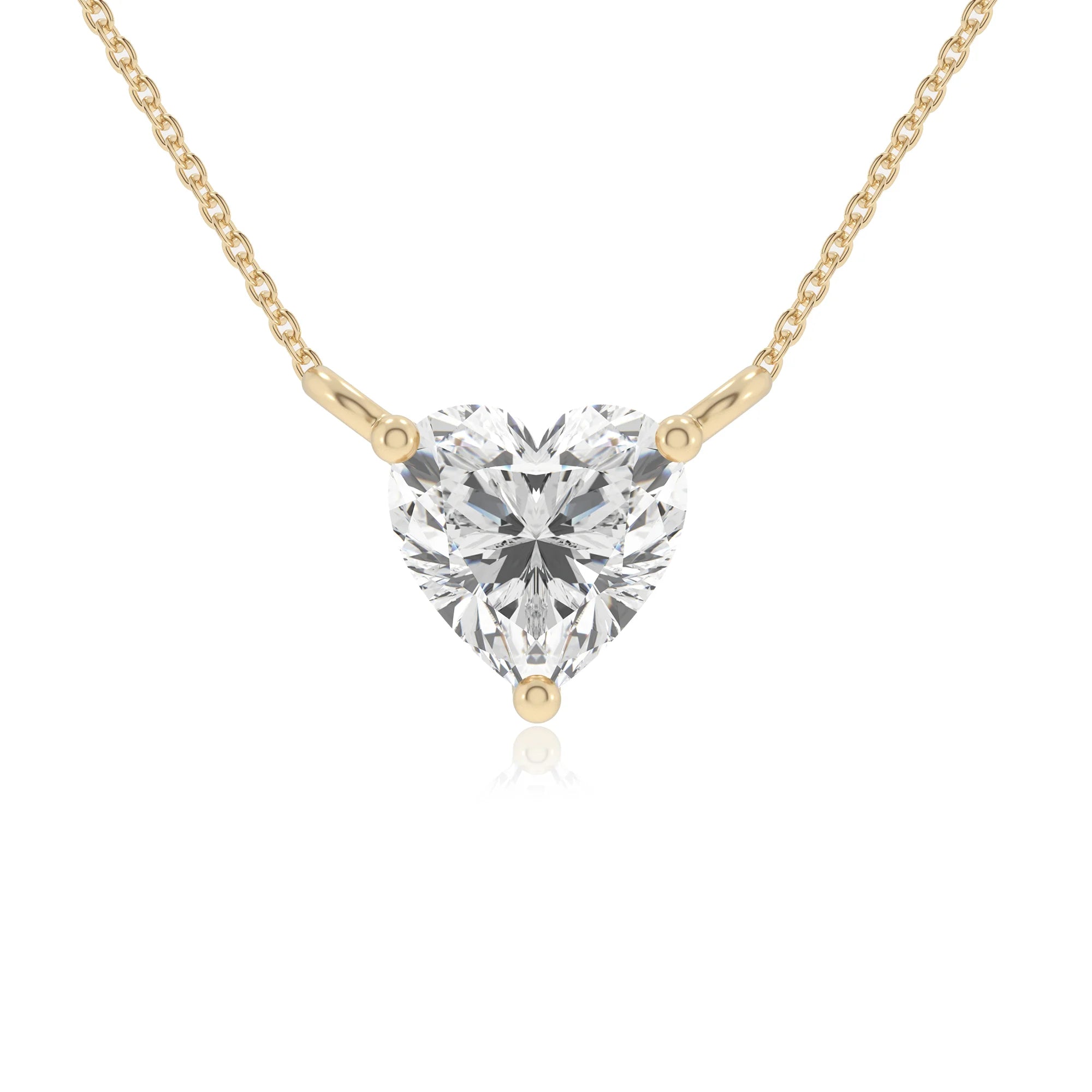 lab grown moissanite heart solitaire necklaces in yellow gold 