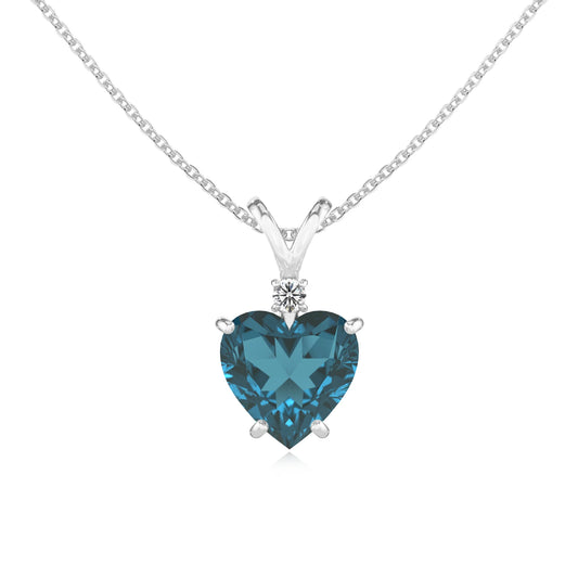 natural london-blue-topaz heart solitaire v-bale necklaces in sterling silver 