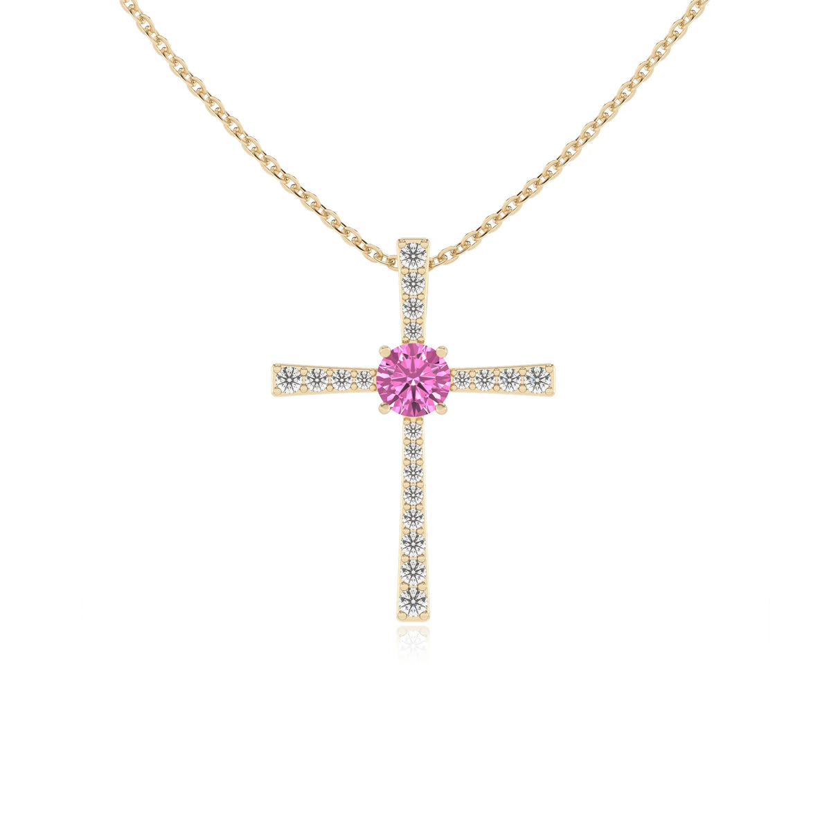 lab grown pink-sapphire round infinity necklaces in yellow gold 