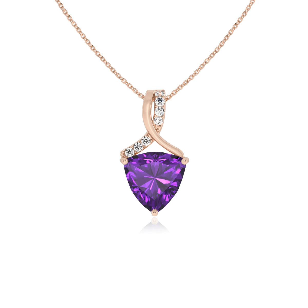 lab grown amethyst trillion solitaire necklaces in rose gold 