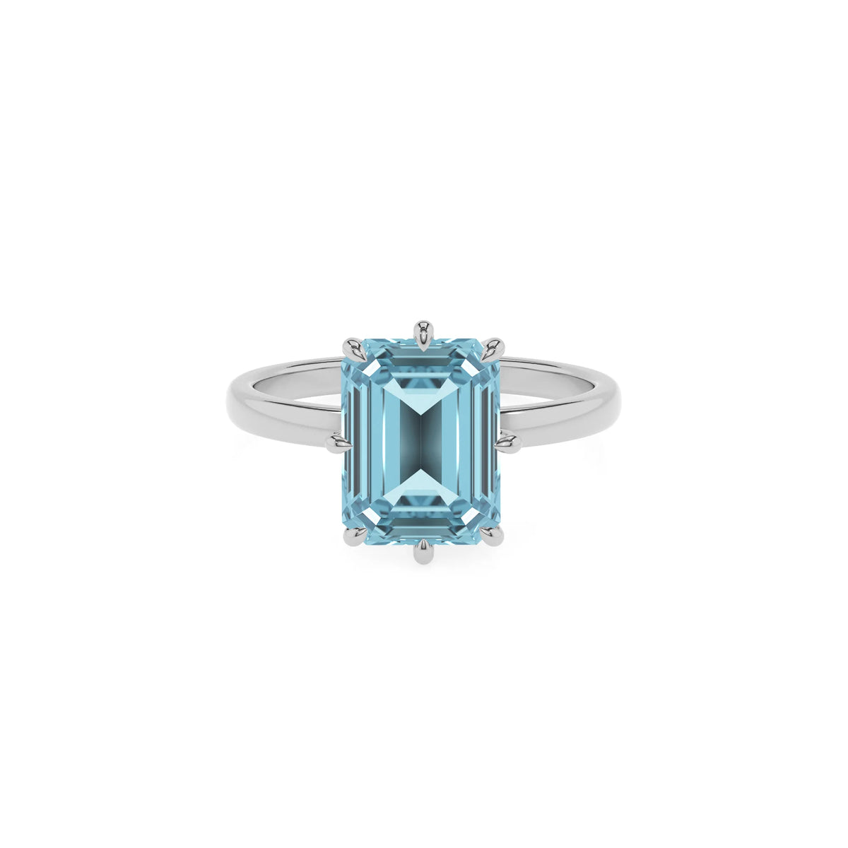 lab grown aquamarine emerald cut solitaire rings in sterling silver 