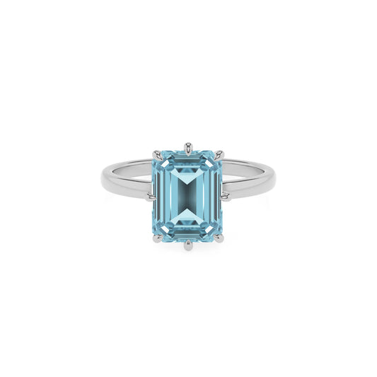 lab grown aquamarine emerald cut solitaire rings in sterling silver 