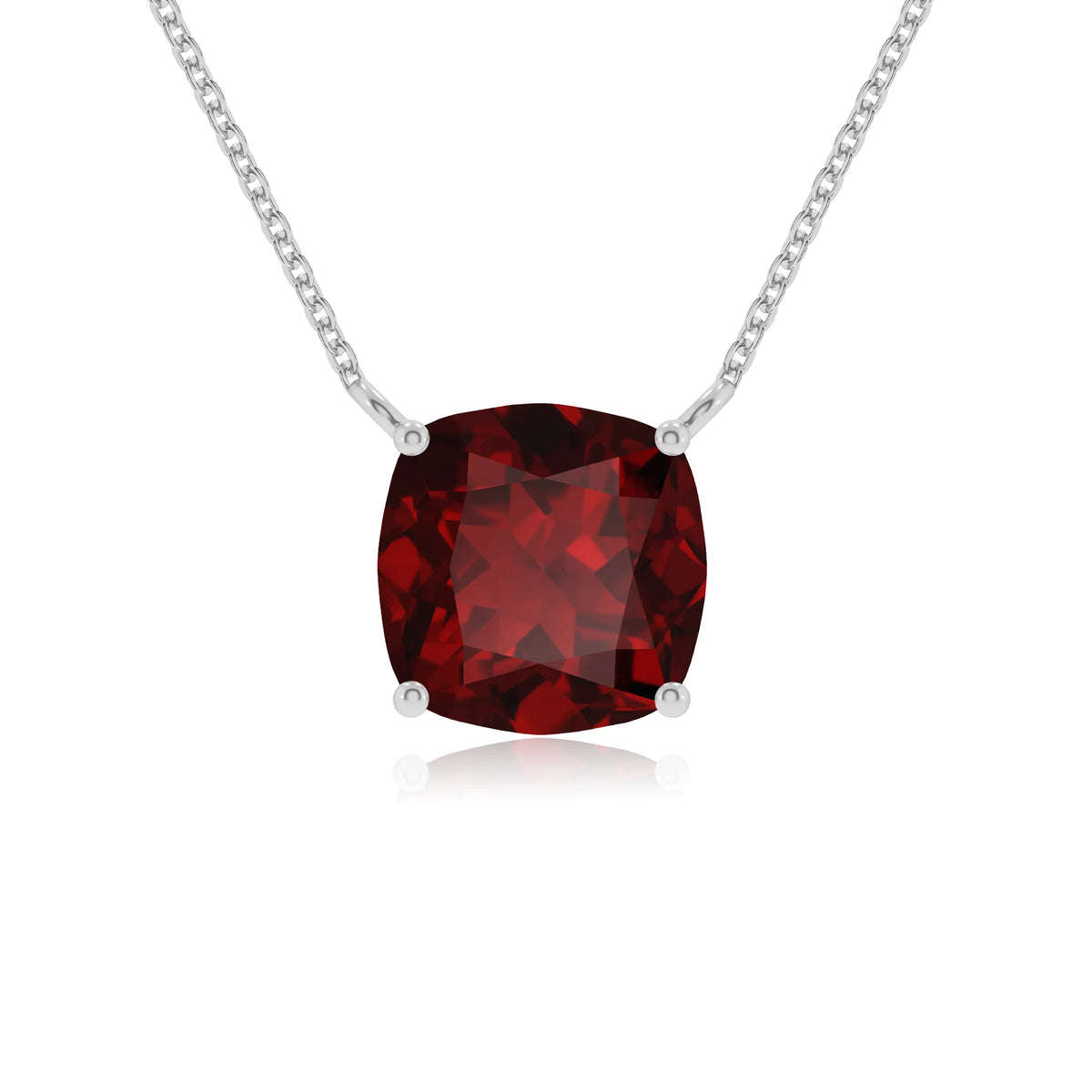 natural garnet cushion solitaire necklaces in platinum 