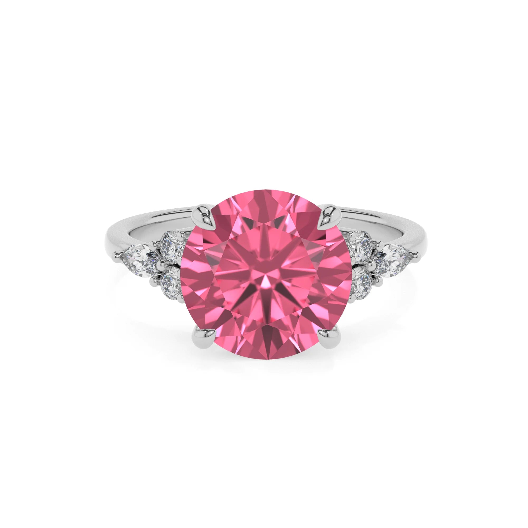 lab grown pink-tourmaline round solitaire rings in white gold 