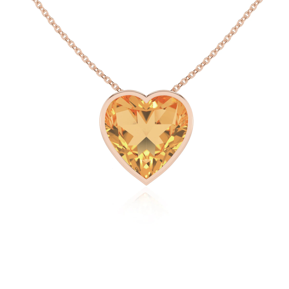 lab grown citrine heart solitaire necklaces in rose gold 