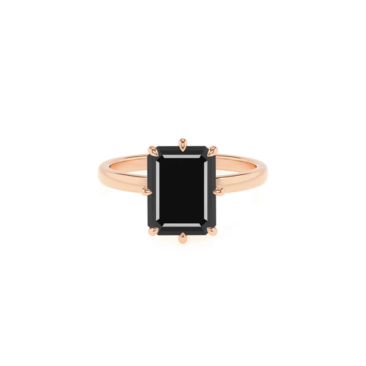 natural black-onyx emerald cut solitaire rings in rose gold 