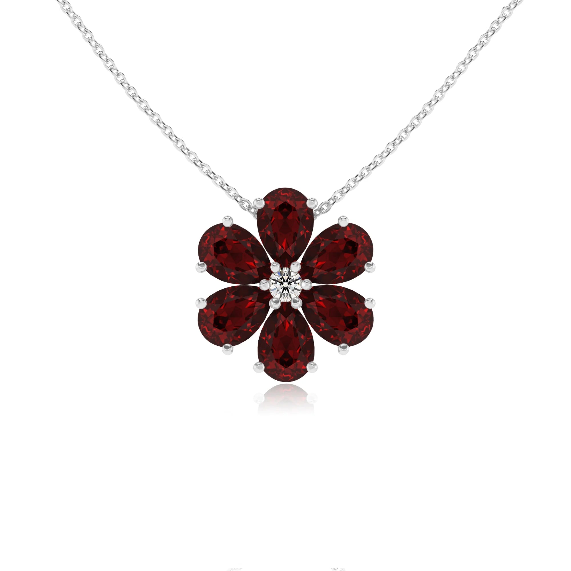 natural garnet pear solitaire necklaces in white gold 
