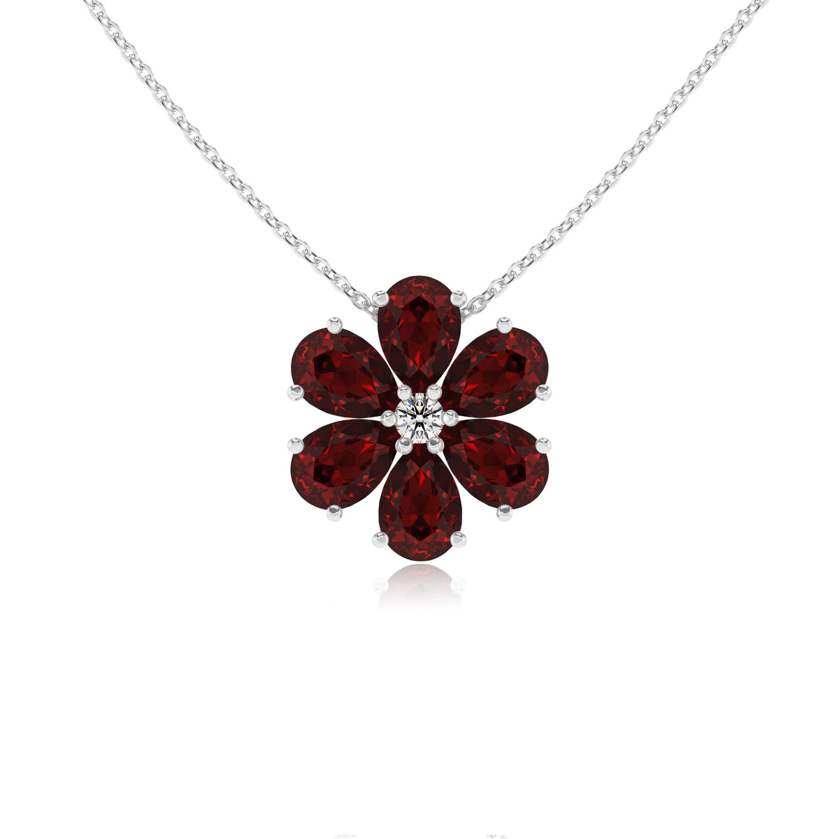 natural garnet pear solitaire necklaces in white gold 