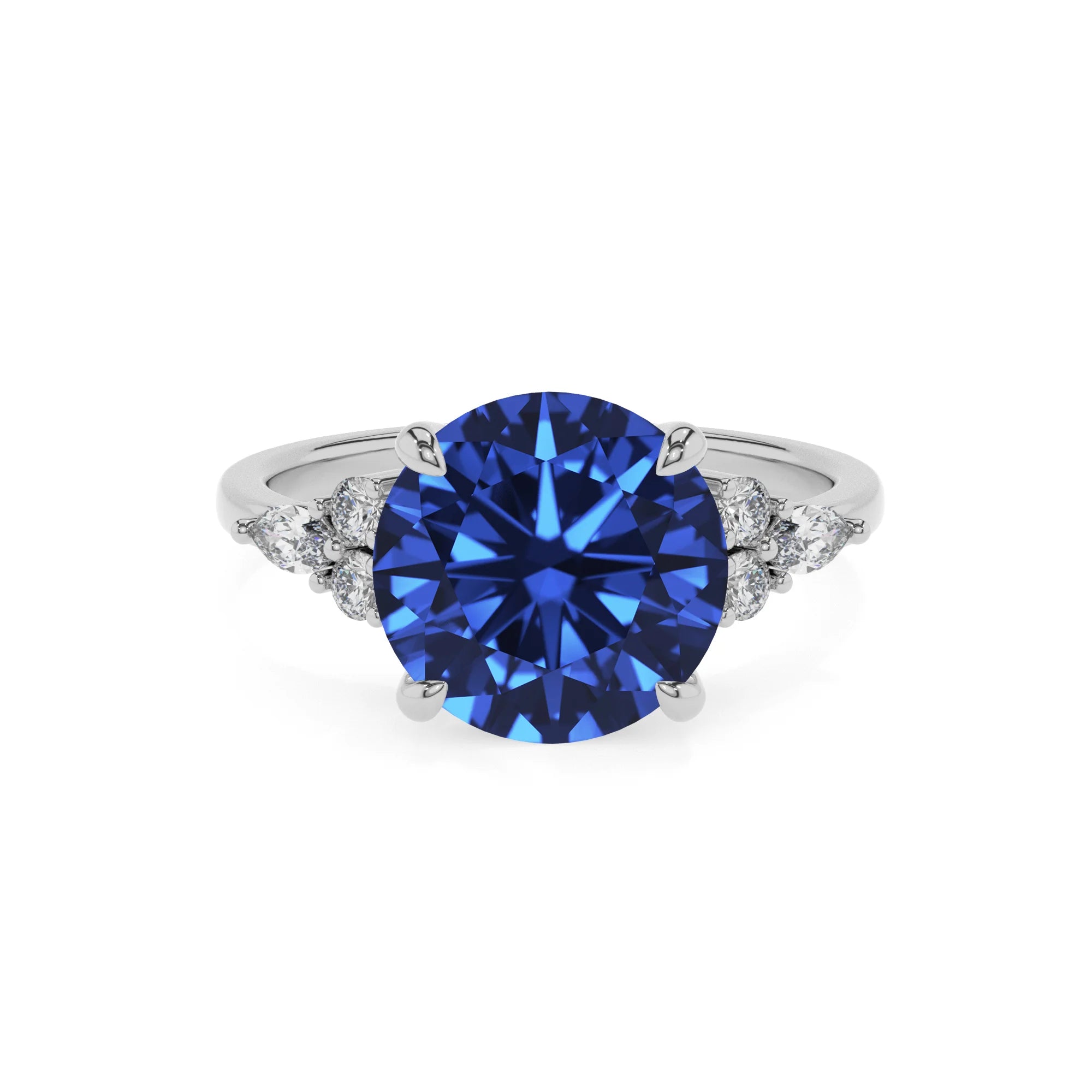 lab grown blue-sapphire round solitaire rings in sterling silver 
