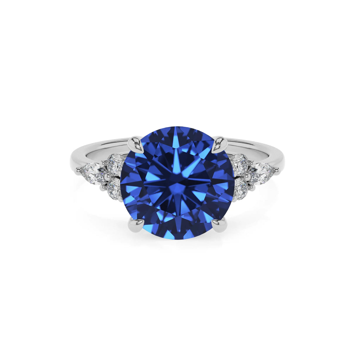 lab grown blue-sapphire round solitaire rings in sterling silver 